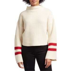 Lost + Wander Mulberry Sweater Cream Mockneck Knit Varsity Striped Sweater